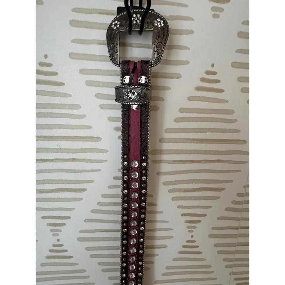 BHW Pink Leather Rhinestone Western Cowgirl Belt